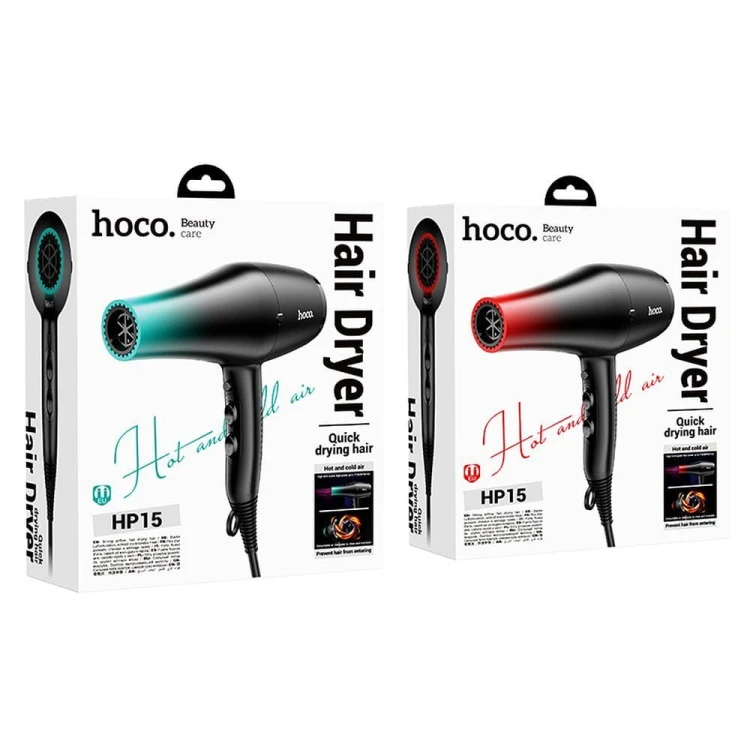 Kompaktowa suszarka do włosów Hoco HP15 – 1600W, składana rączka, zimny nawiew – czerwony gradient