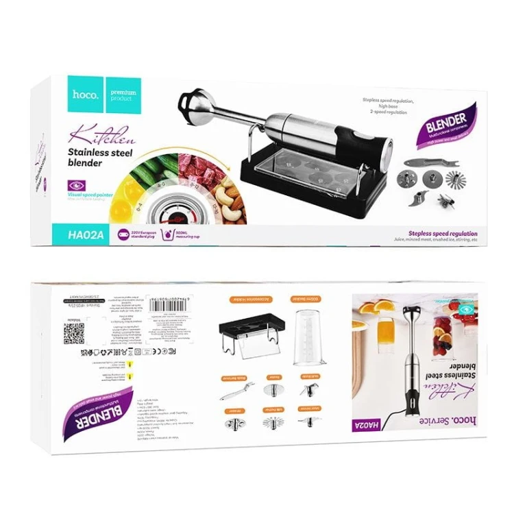 Wielofunkcyjny blender ręczny Hoco HA02A – zestaw 4w1, moc 400W, stal nierdzewna