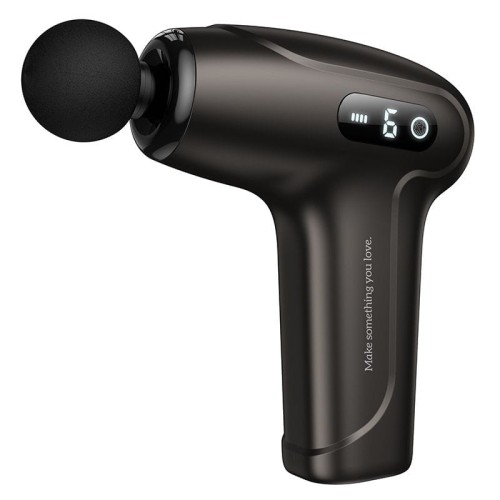 Elektryczny cichy mini masażer pistolet (Gun) Hoco HP51 – 6 poziomów intensywności, 4 końcówki – szary