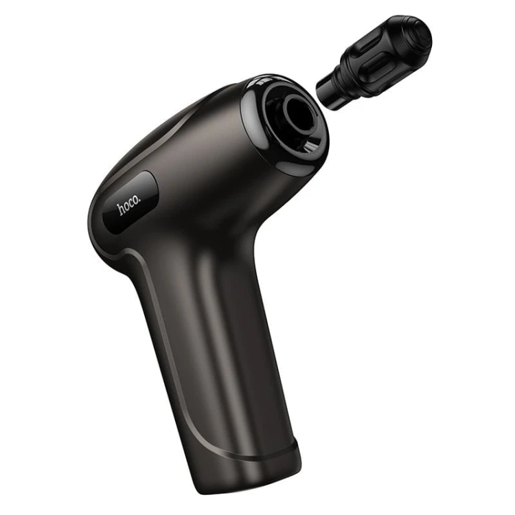 Elektryczny cichy mini masażer pistolet (Gun) Hoco HP51 – 6 poziomów intensywności, 4 końcówki – szary