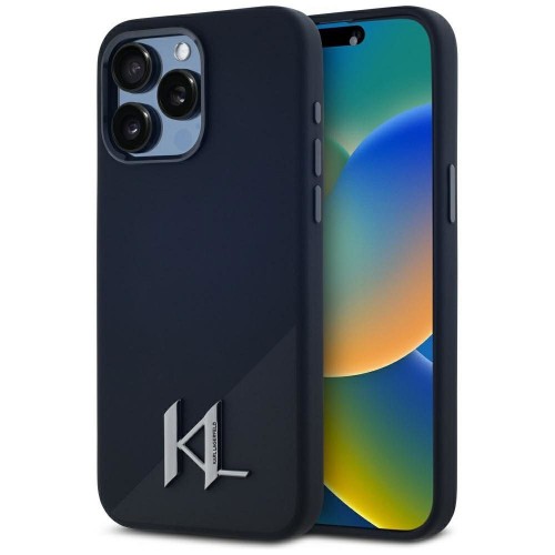 Ekskluzywne etui Karl Lagerfeld do iPhone 15 Pro Max MagSafe Silicone Shadow Metal Initial – czarne