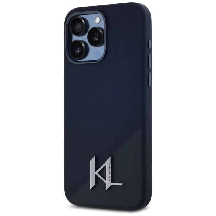 Ekskluzywne etui Karl Lagerfeld do iPhone 15 Pro Max MagSafe Silicone Shadow Metal Initial – czarne