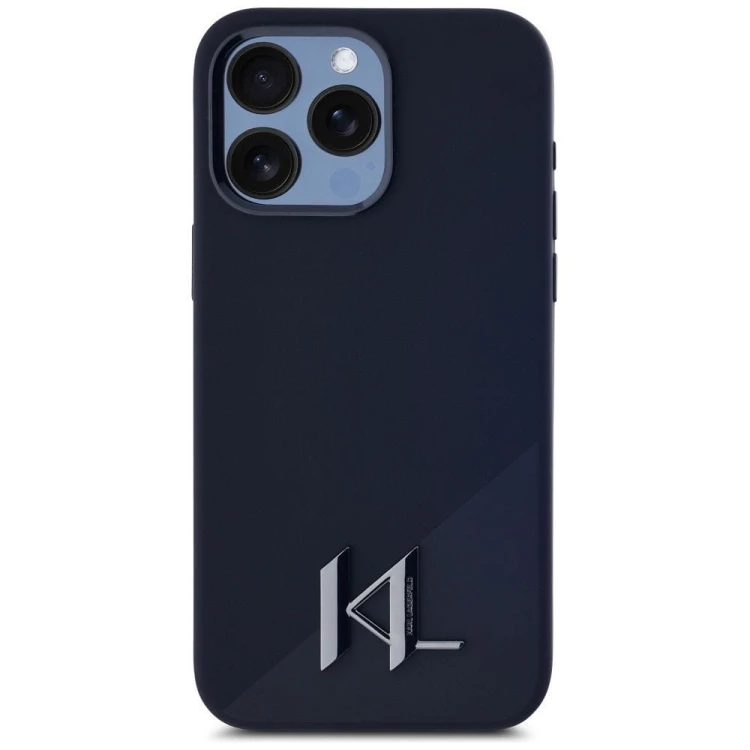 Ekskluzywne etui Karl Lagerfeld do iPhone 15 Pro Max MagSafe Silicone Shadow Metal Initial – czarne