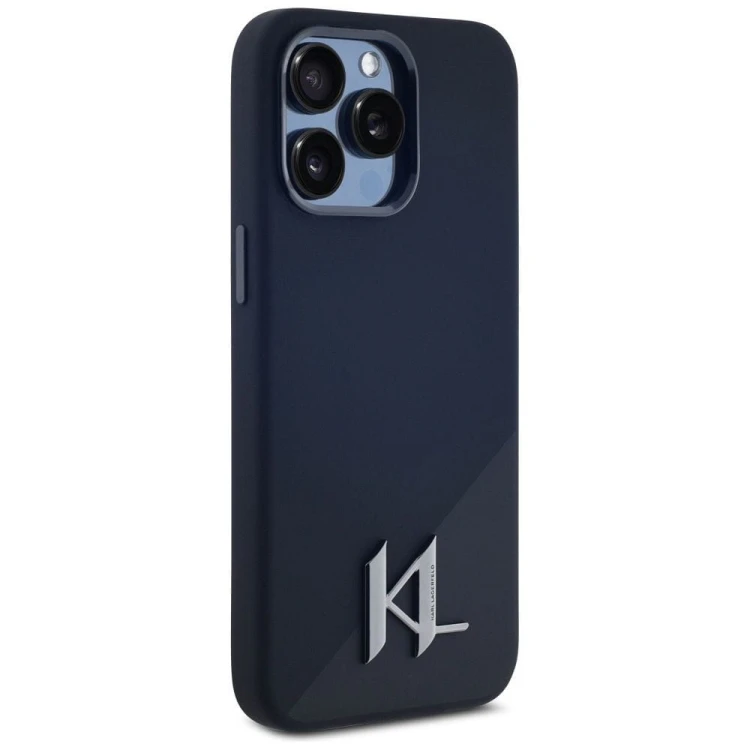 Ekskluzywne etui Karl Lagerfeld do iPhone 15 Pro Max MagSafe Silicone Shadow Metal Initial – czarne