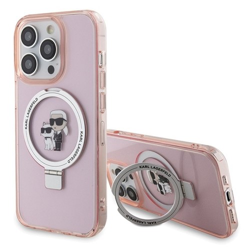Ekskluzywne etui Karl Lagerfeld do iPhone 15 Pro Max MagSafe Ringstand KC – różowe