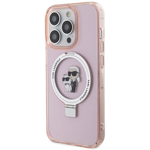 Ekskluzywne etui Karl Lagerfeld do iPhone 15 Pro Max MagSafe Ringstand KC – różowe