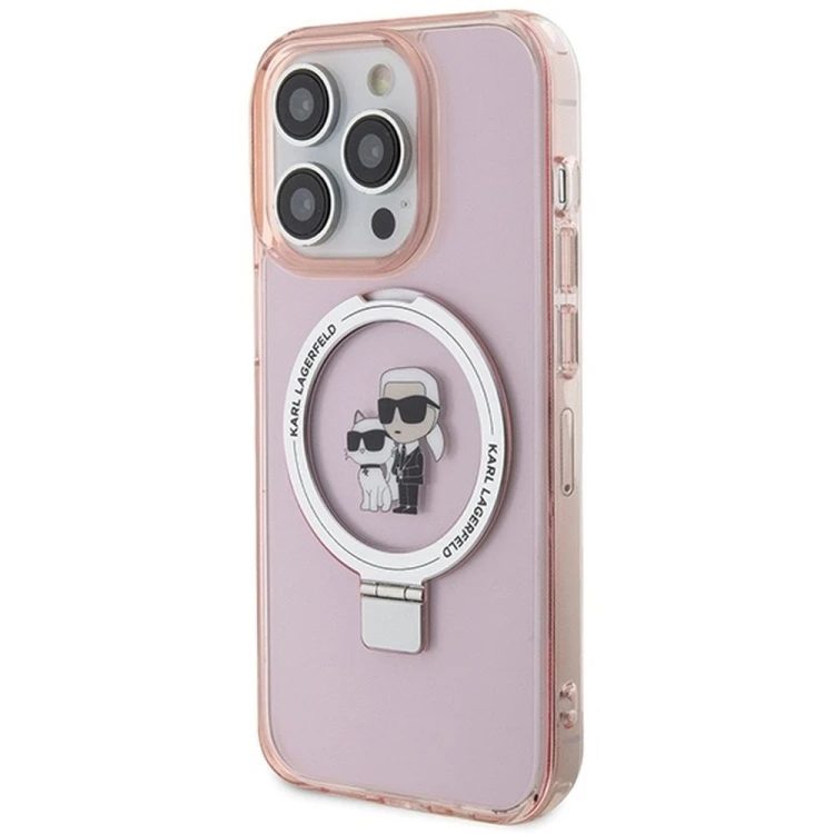 Ekskluzywne etui Karl Lagerfeld do iPhone 15 Pro Max MagSafe Ringstand KC – różowe