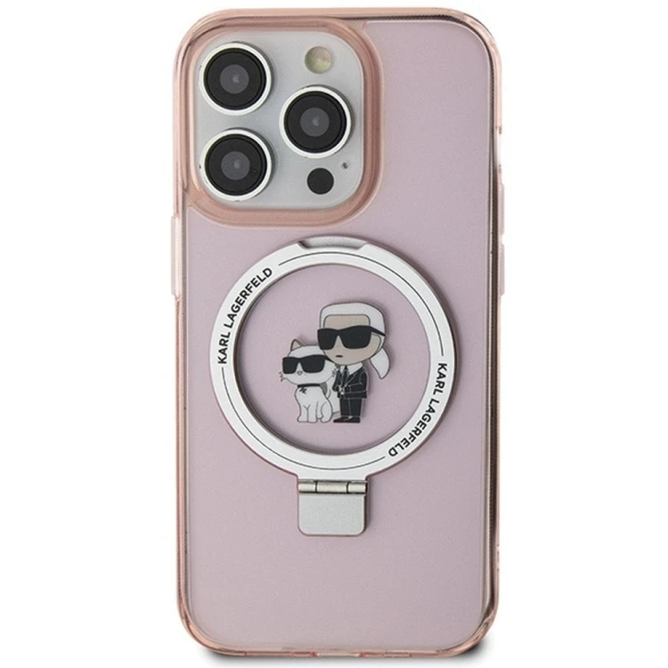 Ekskluzywne etui Karl Lagerfeld do iPhone 15 Pro Max MagSafe Ringstand KC – różowe