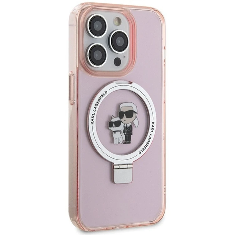Ekskluzywne etui Karl Lagerfeld do iPhone 15 Pro Max MagSafe Ringstand KC – różowe