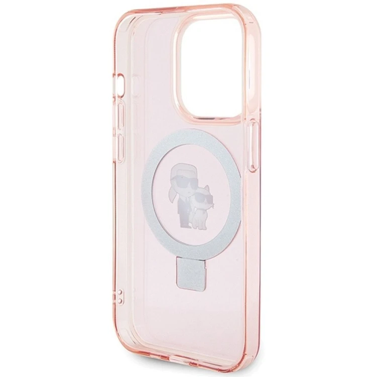 Ekskluzywne etui Karl Lagerfeld do iPhone 15 Pro Max MagSafe Ringstand KC – różowe