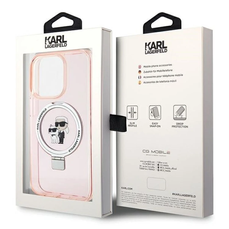 Ekskluzywne etui Karl Lagerfeld do iPhone 15 Pro Max MagSafe Ringstand KC – różowe