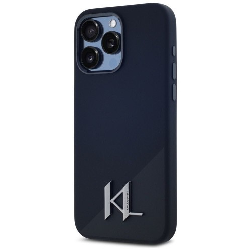 Ekskluzywne etui Karl Lagerfeld do iPhone 15 Pro MagSafe Silicone Shadow Metal Initial – czarne