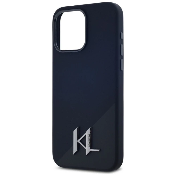 Ekskluzywne etui Karl Lagerfeld do iPhone 15 Pro MagSafe Silicone Shadow Metal Initial – czarne