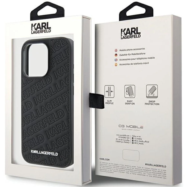 Ekskluzywne etui Karl Lagerfeld do iPhone 15 Pro Quilted Pattern – czarne