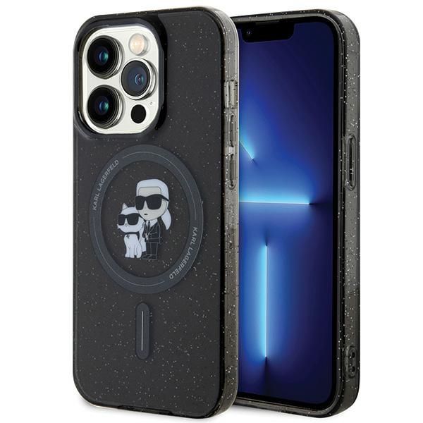 Luksusowe etui Karl Lagerfeld do iPhone 15 Pro Glitter MagSafe – czarne