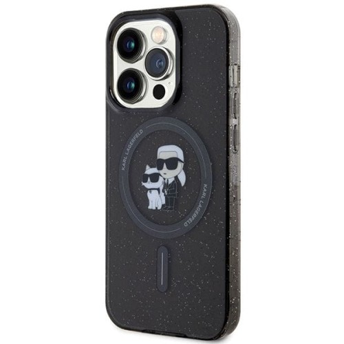 Luksusowe etui Karl Lagerfeld do iPhone 15 Pro Glitter MagSafe – czarne