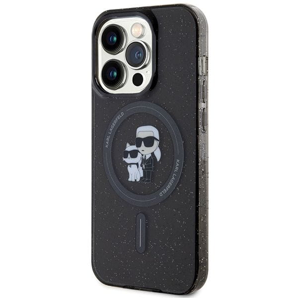 Luksusowe etui Karl Lagerfeld do iPhone 15 Pro Glitter MagSafe – czarne