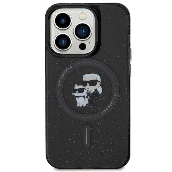 Luksusowe etui Karl Lagerfeld do iPhone 15 Pro Glitter MagSafe – czarne
