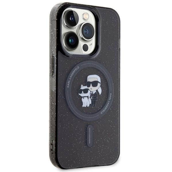 Luksusowe etui Karl Lagerfeld do iPhone 15 Pro Glitter MagSafe – czarne