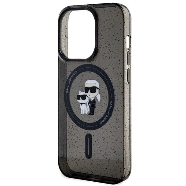 Luksusowe etui Karl Lagerfeld do iPhone 15 Pro Glitter MagSafe – czarne