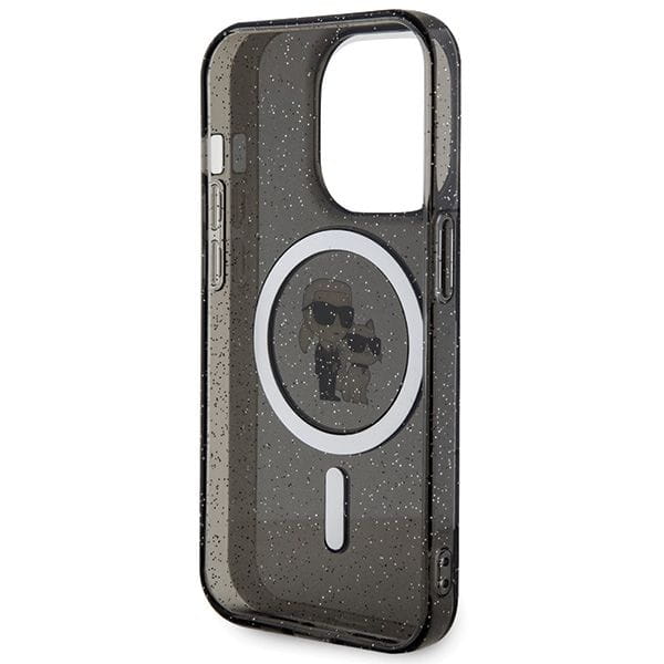 Luksusowe etui Karl Lagerfeld do iPhone 15 Pro Glitter MagSafe – czarne