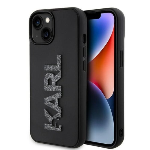 Luksusowe etui Karl Lagerfeld do iPhone 15 3D Logo Glitter – czarne