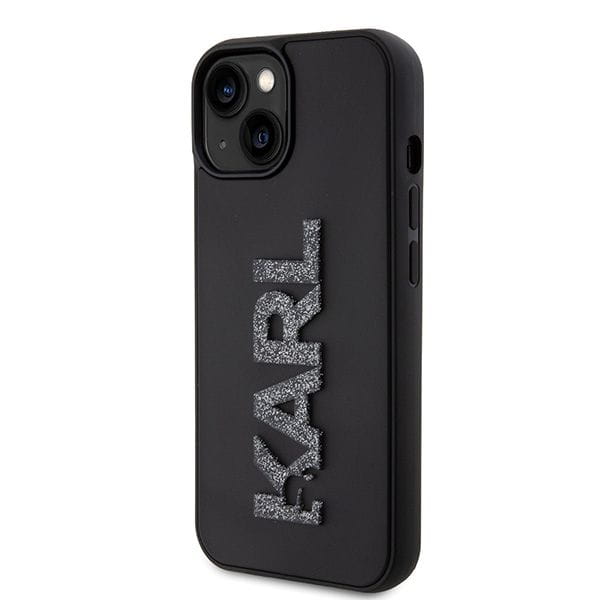 Luksusowe etui Karl Lagerfeld do iPhone 15 3D Logo Glitter – czarne