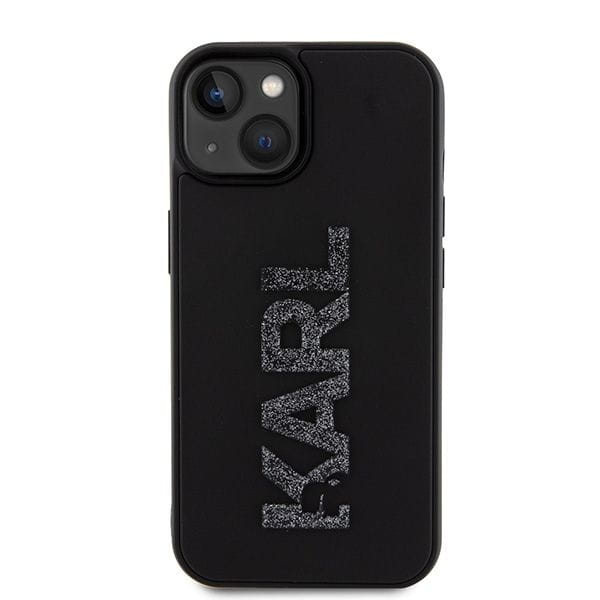 Luksusowe etui Karl Lagerfeld do iPhone 15 3D Logo Glitter – czarne