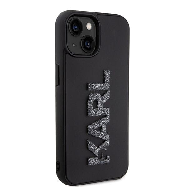 Luksusowe etui Karl Lagerfeld do iPhone 15 3D Logo Glitter – czarne