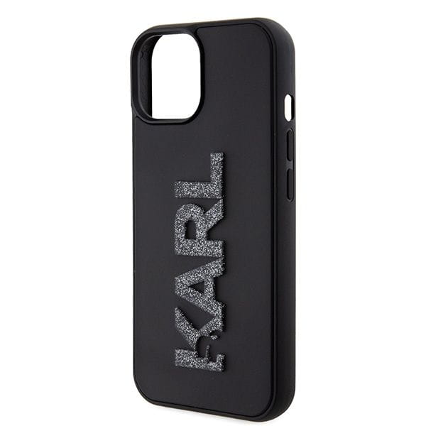 Luksusowe etui Karl Lagerfeld do iPhone 15 3D Logo Glitter – czarne