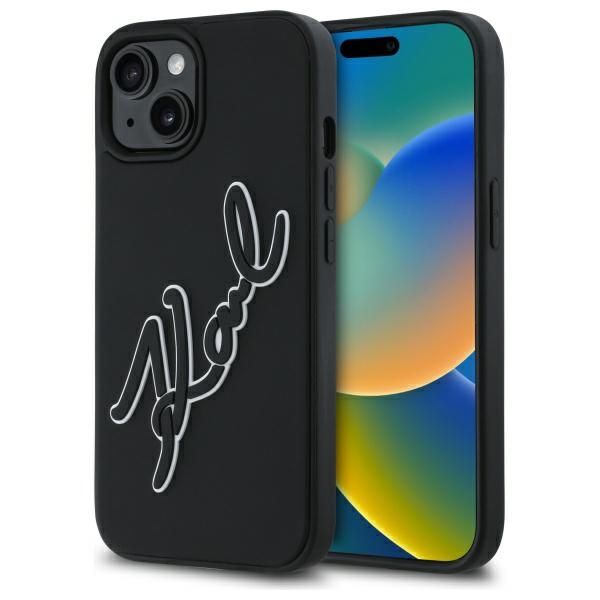 Oryginalne etui Karl Lagerfeld do iPhone 15 3D Rubber Signature – czarne