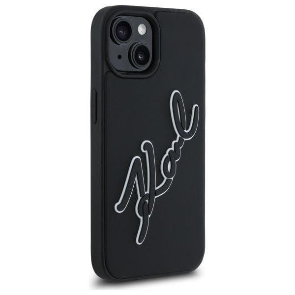 Oryginalne etui Karl Lagerfeld do iPhone 15 3D Rubber Signature – czarne