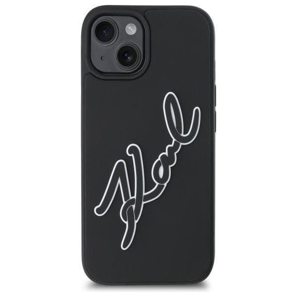 Oryginalne etui Karl Lagerfeld do iPhone 15 3D Rubber Signature – czarne