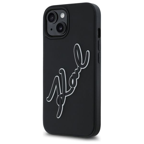 Oryginalne etui Karl Lagerfeld do iPhone 15 3D Rubber Signature – czarne
