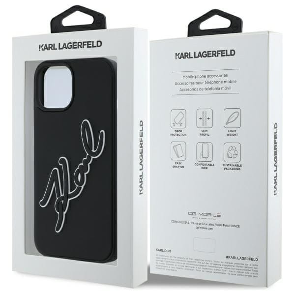 Oryginalne etui Karl Lagerfeld do iPhone 15 3D Rubber Signature – czarne