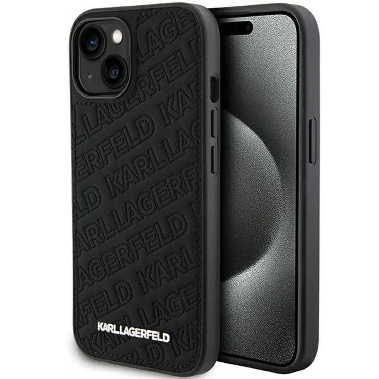 Ekskluzywne etui Karl Lagerfeld do iPhone 15 Quilted Pattern – czarne