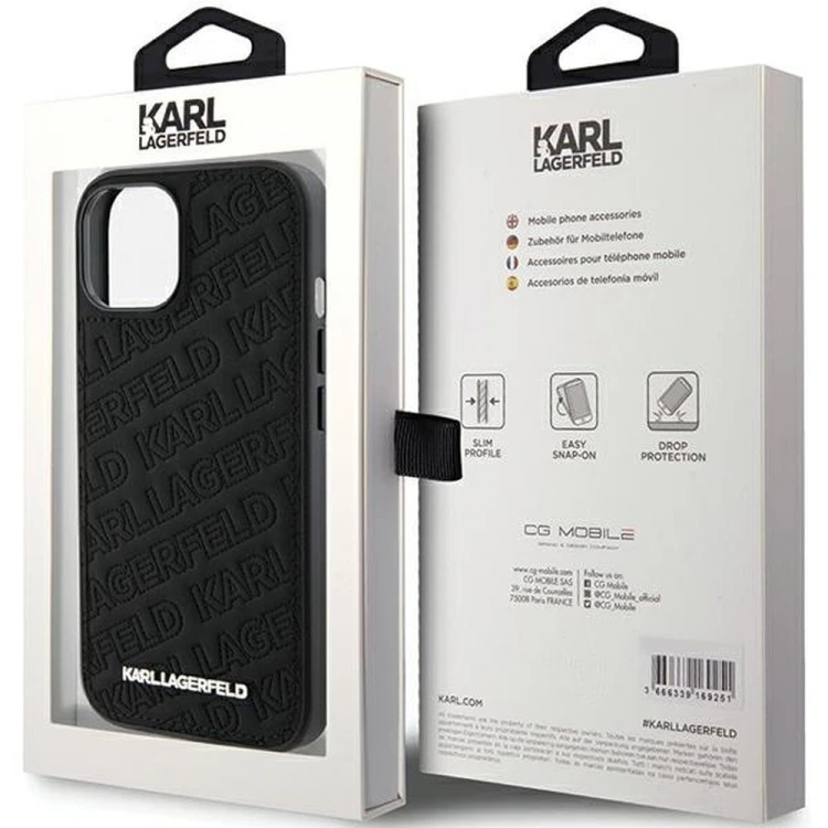 Ekskluzywne etui Karl Lagerfeld do iPhone 15 Quilted Pattern – czarne