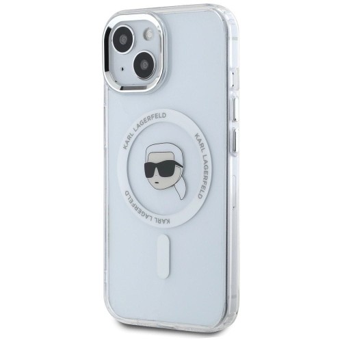 Ekskluzywne etui Karl Lagerfeld do iPhone 15 MagSafe IML Metal Karl Head – białe