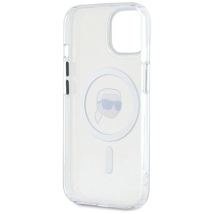 Ekskluzywne etui Karl Lagerfeld do iPhone 15 MagSafe IML Metal Karl Head – białe