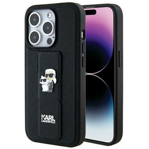 Ekskluzywne etui Karl Lagerfeld do iPhone 14 Pro Gripstand Saffiano KC PIN – czarne
