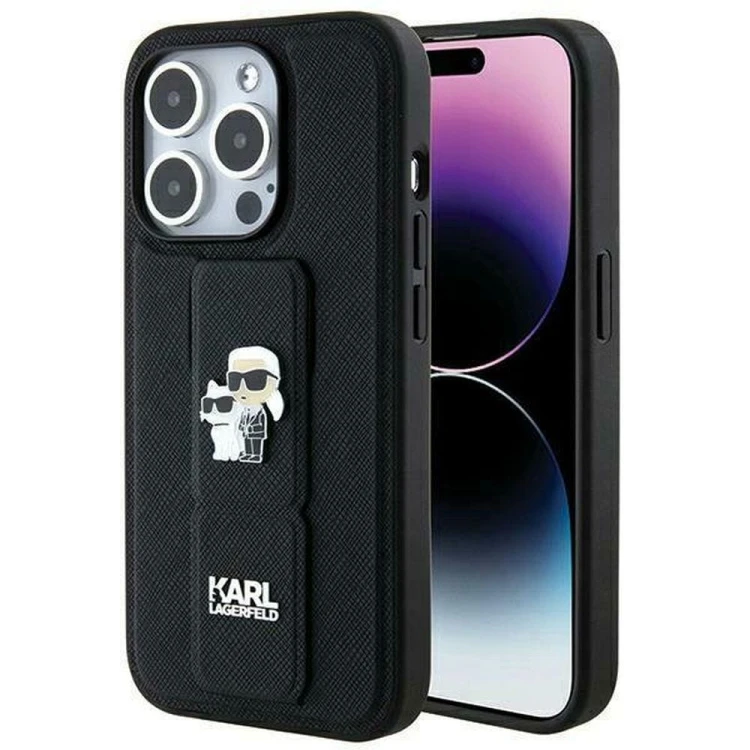 Ekskluzywne etui Karl Lagerfeld do iPhone 14 Pro Gripstand Saffiano KC PIN – czarne