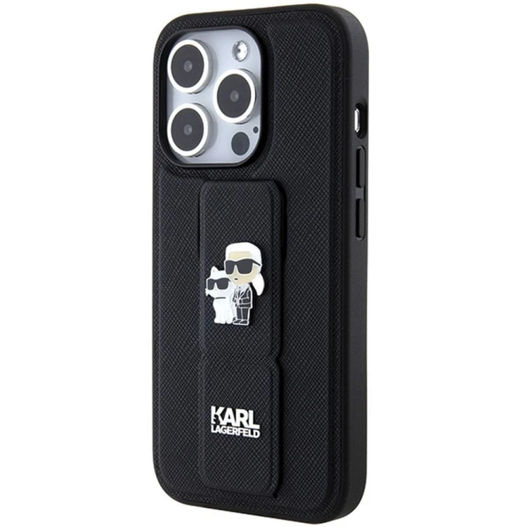 Ekskluzywne etui Karl Lagerfeld do iPhone 14 Pro Gripstand Saffiano KC PIN – czarne