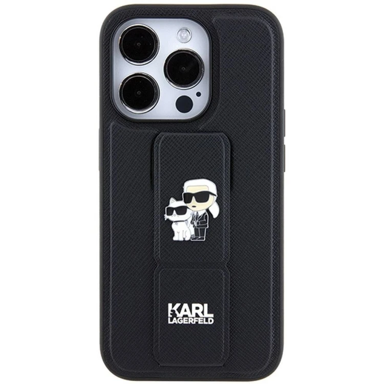 Ekskluzywne etui Karl Lagerfeld do iPhone 14 Pro Gripstand Saffiano KC PIN – czarne