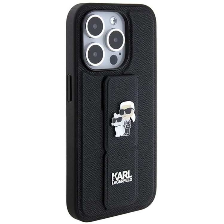Ekskluzywne etui Karl Lagerfeld do iPhone 14 Pro Gripstand Saffiano KC PIN – czarne