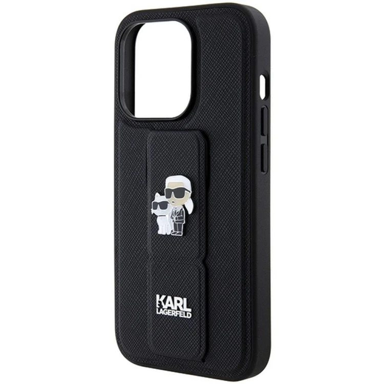 Ekskluzywne etui Karl Lagerfeld do iPhone 14 Pro Gripstand Saffiano KC PIN – czarne