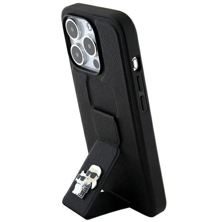 Ekskluzywne etui Karl Lagerfeld do iPhone 14 Pro Gripstand Saffiano KC PIN – czarne