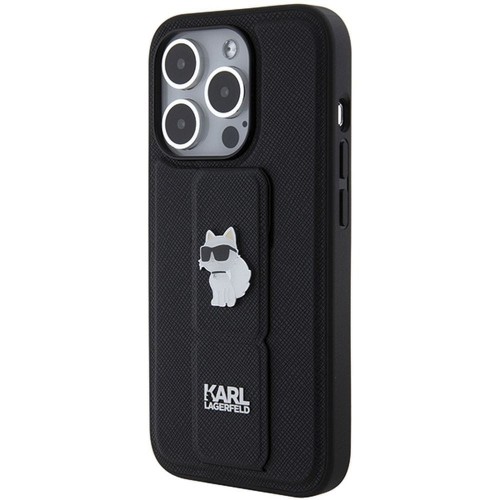 Ekskluzywne etui Karl Lagerfeld do iPhone 14 Pro Max Gripstand Saffiano Choupette PIN – czarne