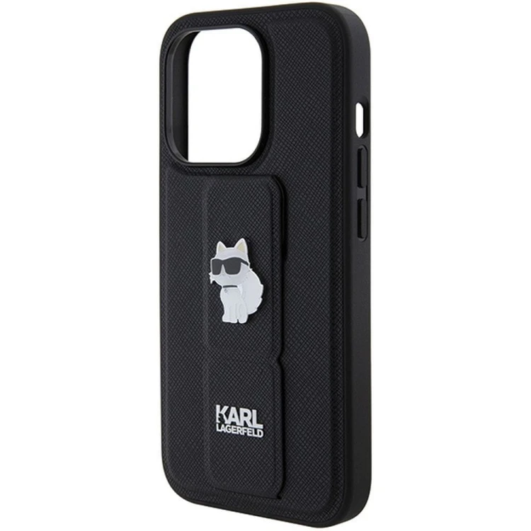 Ekskluzywne etui Karl Lagerfeld do iPhone 14 Pro Max Gripstand Saffiano Choupette PIN – czarne