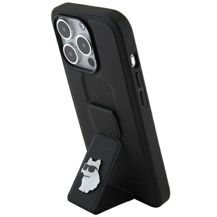 Ekskluzywne etui Karl Lagerfeld do iPhone 14 Pro Max Gripstand Saffiano Choupette PIN – czarne
