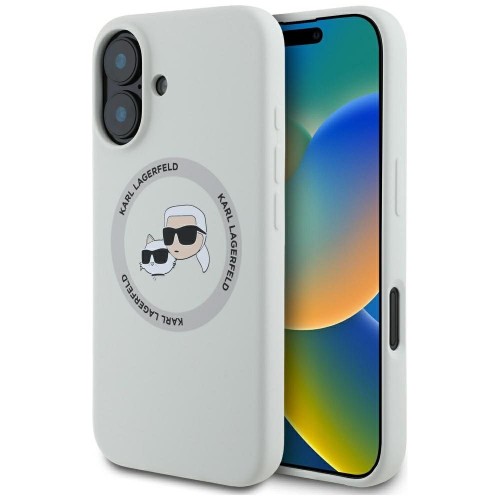 Ekskluzywne etui Karl Lagerfeld do iPhone 16 MagSafe Silicone Double Heads And Circle – beżowe